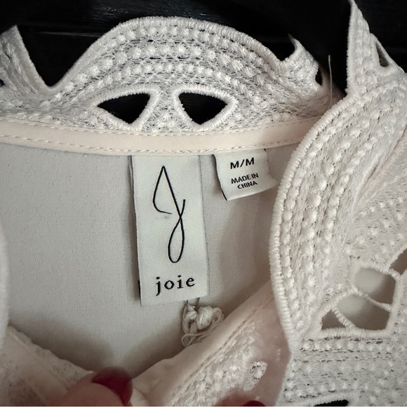 NWT Joie Ivory White Blouse Long Sleeve Lace Embroidery Cutout Pattern Women M - Picture 3 of 9